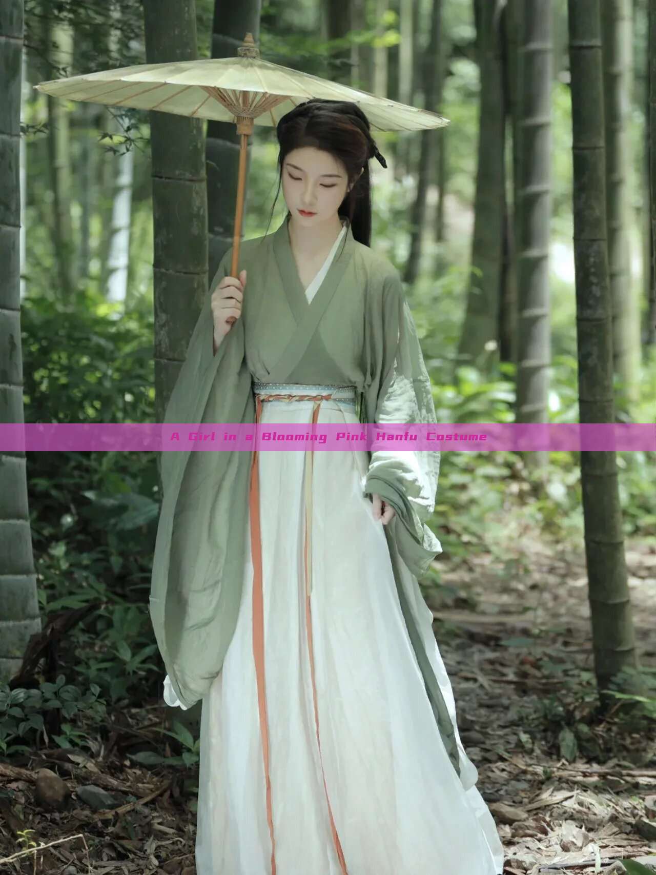 A Girl in a Blooming Pink Hanfu Costume A Girl in a Blooming Pink Hanfu Costume