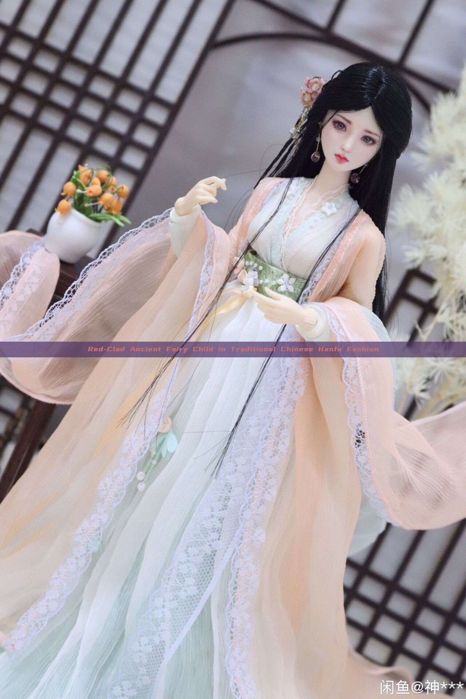 Red-Clad Ancient Fairy Child in Traditional Chinese Hanfu Fashion