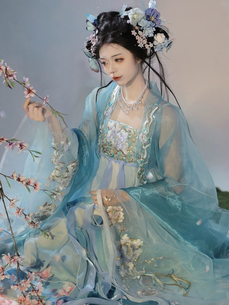 The Enigma of a Blue Cheongsam Woman in a Light Azure Shade The Enigma of a Blue Cheongsam Woman in a Light Azure Shade