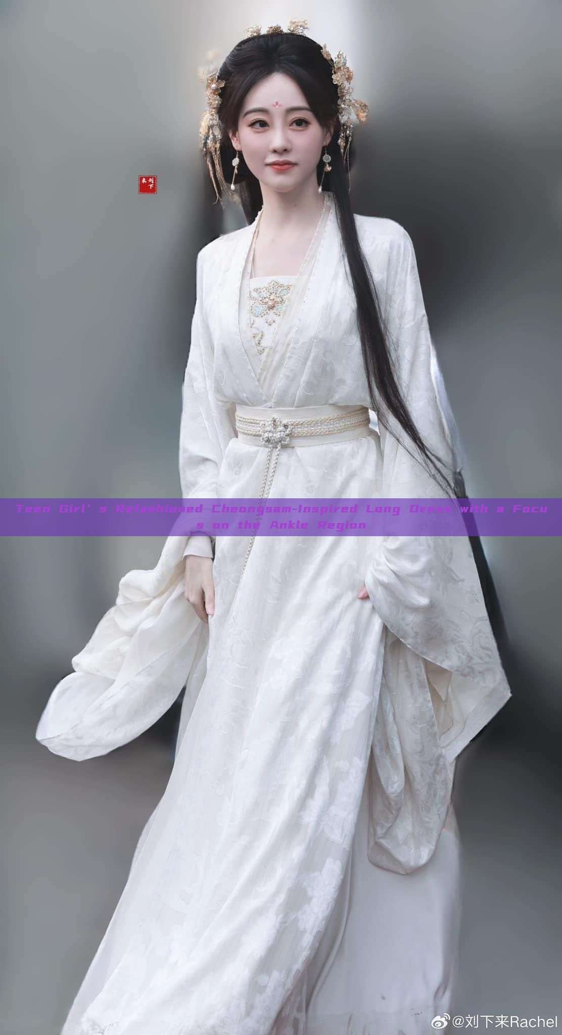 Teen Girl’s Refashioned Cheongsam-Inspired Long Dress with a Focus on the Ankle Region