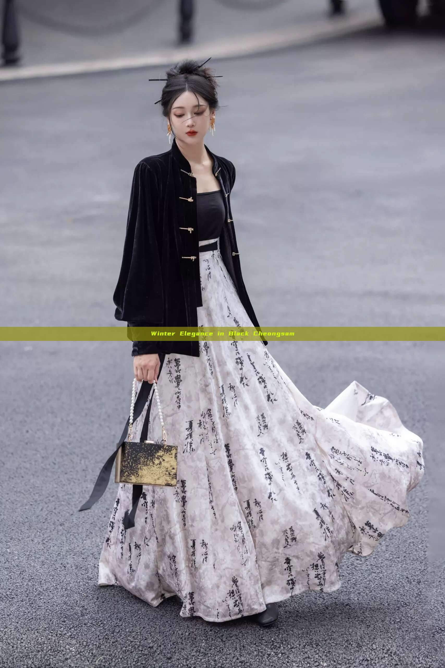 Winter Elegance in Black Cheongsam Winter Elegance in Black Cheongsam